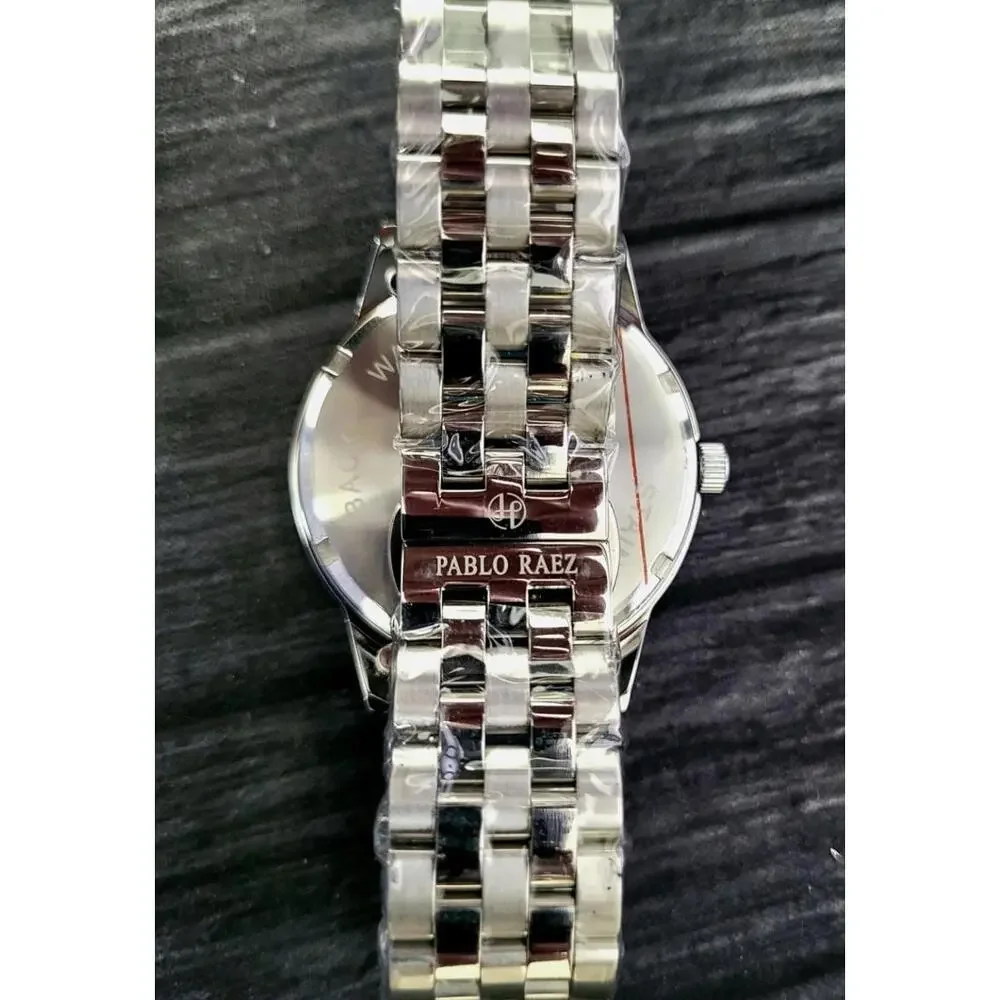 New Vintage Pablo Raez 40mm Mens Slv Blk Steel Presage‎ Watch